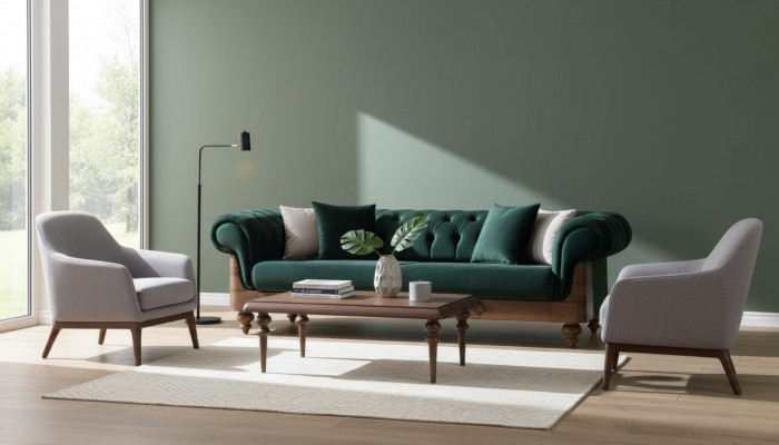 Gréng Chesterfield Dräisëtzer Couch Wunnzëmmer Sofa Sëtzméibelen Couch