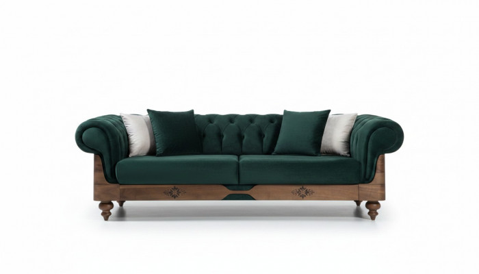 Gréng Chesterfield Dräisëtzer Couch Wunnzëmmer Sofa Sëtzméibelen Couch