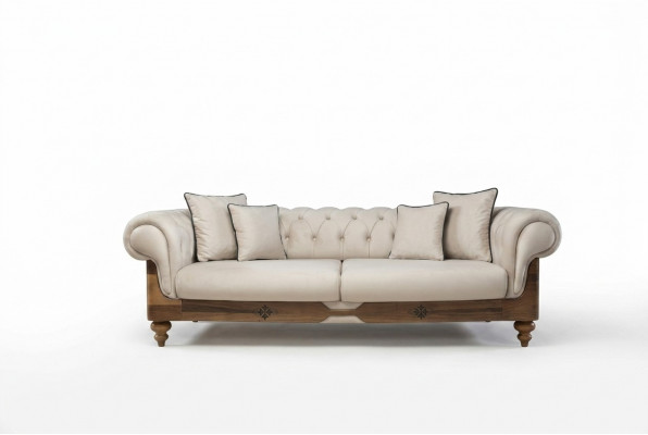 Braun-Wäisst Chesterfield Canapé Designer Wunnzëmmer Couch Sëtzmöbel Nei