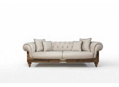 Braun-Wäisst Chesterfield Canapé Designer Wunnzëmmer Couch Sëtzmöbel Nei