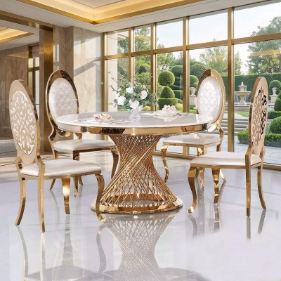 Ronnt Dësch Gëllenen Fouss Chrom Ronndësch Dëscher Iessdëscher Luxus 130cm