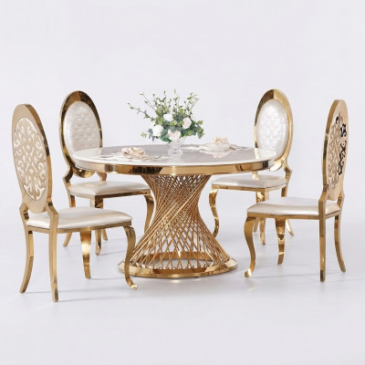 Ronnt Dësch Gëllenen Fouss Chrom Ronndësch Dëscher Iessdëscher Luxus 130cm