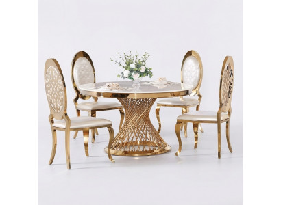 Ronnt Dësch Gëllenen Fouss Chrom Ronndësch Dëscher Iessdëscher Luxus 130cm