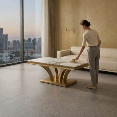 Couchtisch Design Wunnzëmmer Luxus Couchtischen Dëscher Miwwelen Gold 115x70