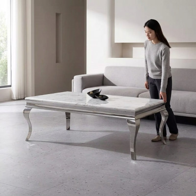 Couchtisch Design Wunnzëmmer Luxus Dësch Sofa Beistelltësch 130x70 Sëlwer