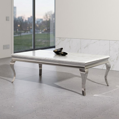 Couchtisch Design Wunnzëmmer Luxus Dësch Sofa Beistelltësch 130x70 Sëlwer