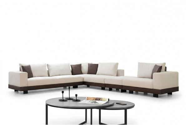 Wunnzëmmer Ecke-Sofa Luxus L-Form Couche Textil Miwwelen Holzgestell Stilvoll