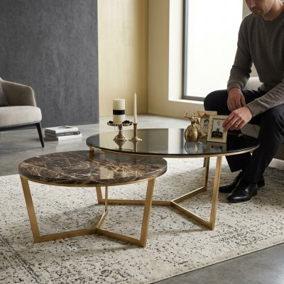 Couchtisch Kaffisdësch Niewendësch Designer Wunnzëmmertësch Dëscher 2x