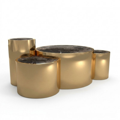 Gëllene Couchtisch Wunnzëmmer Niewendësch Modernen Design Glasplatte