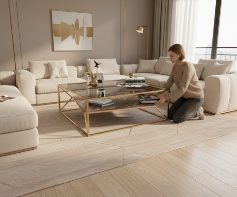 Moderne Marmor Wunnzëmmer Couchtisch Luxus Edelstahl Dësch Glasplack.