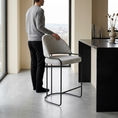 Groue Barhocker Mat Edelstahlbeen Iesszëmmer Stull Héich Design Still