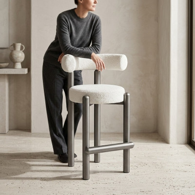 Designer wäisse Barhocker mat Edelstolféiss Luxus Einsitzer Bar Miwwelen