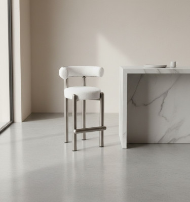 Designer wäisse Barhocker mat Edelstolféiss Luxus Einsitzer Bar Miwwelen