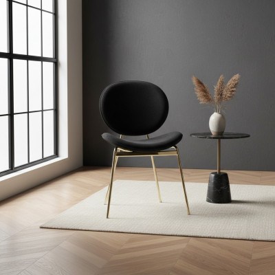 Schwaarze Designerstull mat Edelstolssäitleche Moderne Iesszëmmerstull.