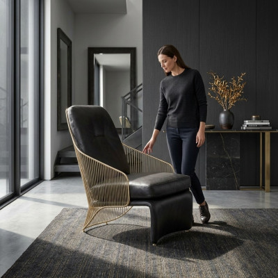 Designer Wunnzëmmer Fauteuil Schwaarze Sëtzer Lounge Polster Miwwel
