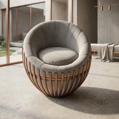 Designer Graie Fauteuil Wunnzëimmermooss Plüsch Sëtz Stoff Fauteuil Lounge Club