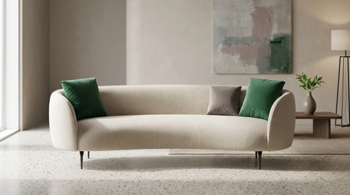 Designer wäisse Canapé dräisëtzegen Wunnzëmmer 3-Sëtzer Couch Textil Couchen Nei