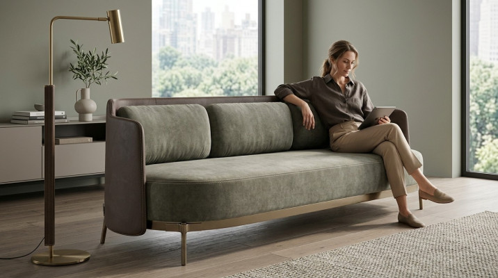 Modern Zofa 3 Sëtzer Wunnzëmmer Polster Textil Luxus Couch 228cm Stoff