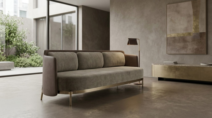 Modern Zofa 3 Sëtzer Wunnzëmmer Polster Textil Luxus Couch 228cm Stoff