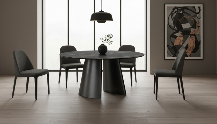 Designer schwaarzen Ronn Dësch Edelstahl Miwwelen Iesszëmmerdësch Luxus Dëscher