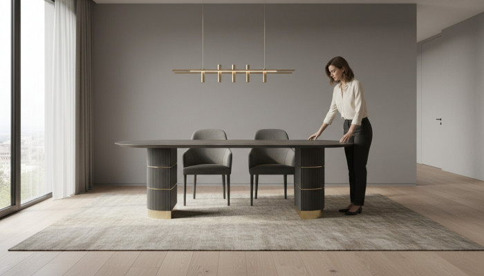 Grousen Designer Iessdësch Iesszëmmer Miwwelen Mat Metallféiss Holzgestell Dësch