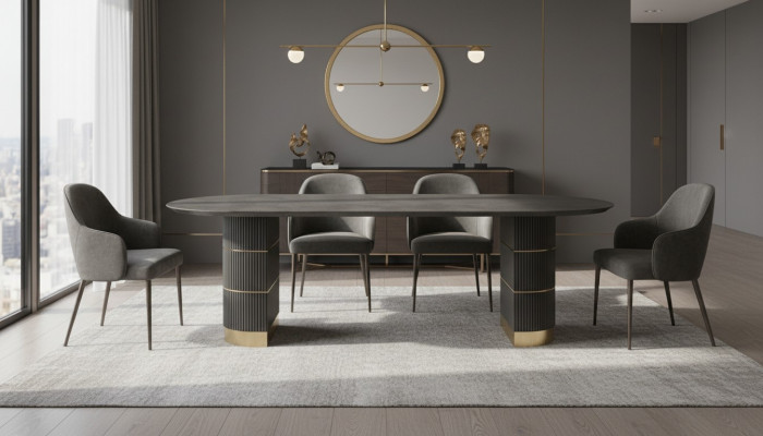 Grousen Designer Iessdësch Iesszëmmer Miwwelen Mat Metallféiss Holzgestell Dësch