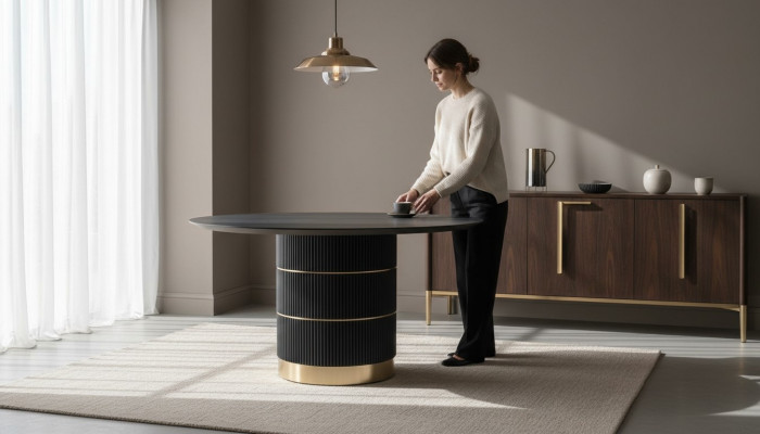 Ronn Iessdësch Luxus Iesszëmmer Miwwelen Designer Dësch Metallsfouss