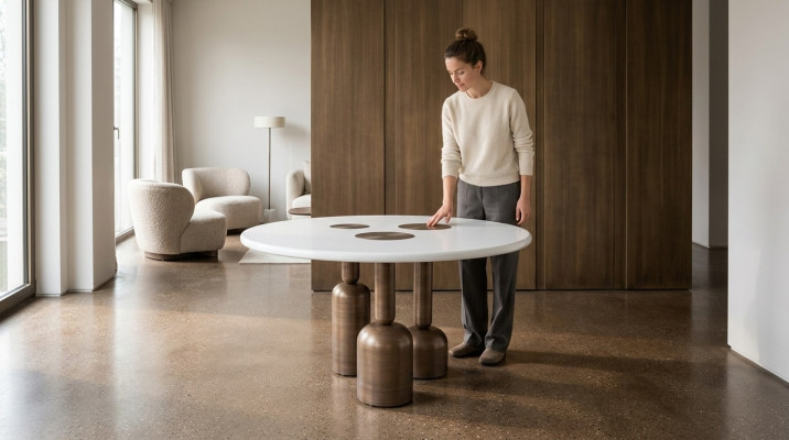 Luxus Ronn Iesszëmmerdësch Designer Miwwelen Stil Glasplack Edelstol