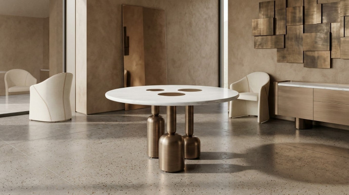 Luxus Ronn Iesszëmmerdësch Designer Miwwelen Stil Glasplack Edelstol