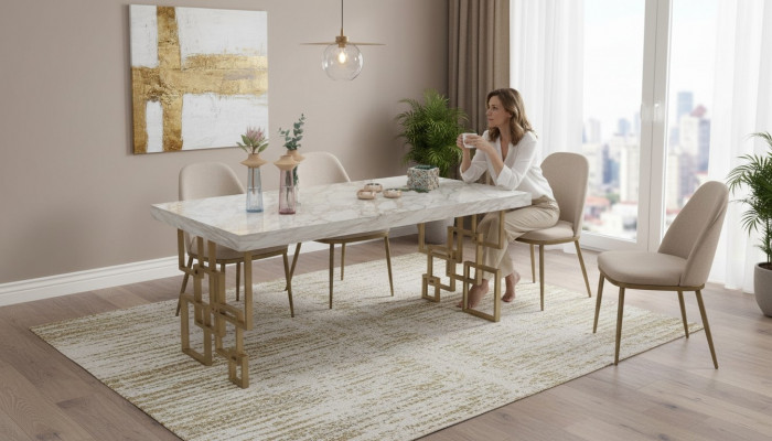 Designer Wäissen Iessdësch Iesszëmmer Miwwel Eleganten Marmer Dësch Modern