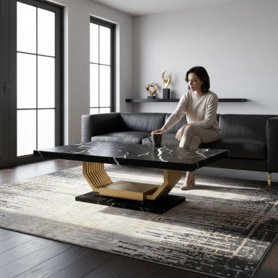 Schwaarzen Dësch Iesszëmmer Miwwelen Luxus Marmor Iessdësch Designer Dëscher