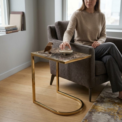 Luxus Beistelltësch Designer Wunnzëmmertësch Edelstol mat Glasplack.