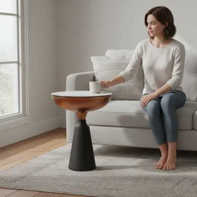 Stilvollen ronnen Nebenusch Designer Wunnzëmmer Miwwelen mat Glasplack.