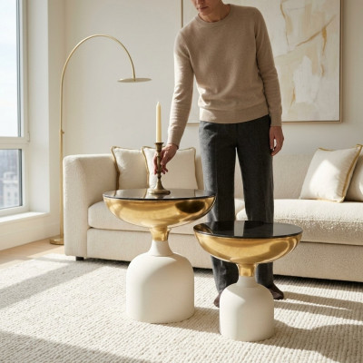 Designer Edelstahltabell Modern Niewentabell Wunnzëmmer Luxus Miwwelen