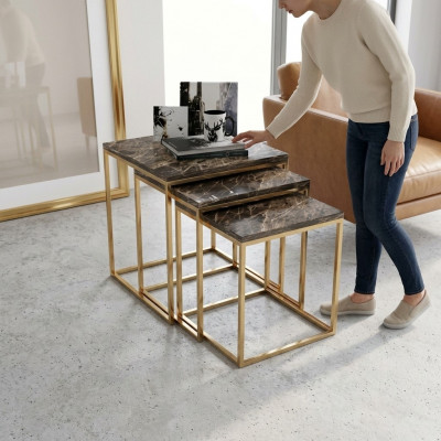 Edelstahl Niewentischset Designer Salonsdëscher Wunnzëmmer Ariichtung