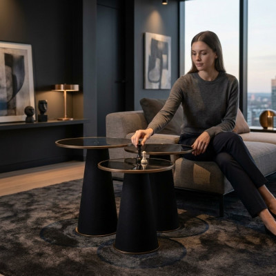 Modern Set vu schwaarzen Niewendëscher 3x Luxus Wunnzëmmer Couchtischen Nei
