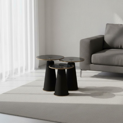 Modern Set vu schwaarzen Niewendëscher 3x Luxus Wunnzëmmer Couchtischen Nei