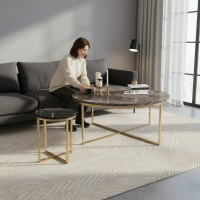 Luxus Ronn Couchdësch Mat Bäistelltësch Designer Edelstol Dësch Set