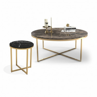 Luxus Ronn Couchdësch Mat Bäistelltësch Designer Edelstol Dësch Set
