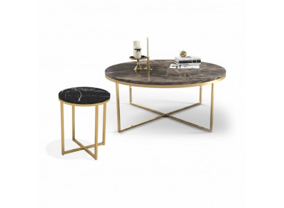 Luxus Ronn Couchdësch Mat Bäistelltësch Designer Edelstol Dësch Set