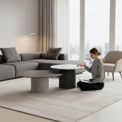 Designer groet Couchtisch Set Luxus 2x Dëscher Rond Beistelltëscher Nei