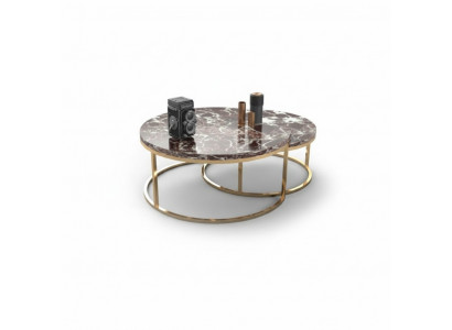 Luxus Marmor Couchtisch + Beistelltisch Set Rond Wunnzëmmer Dëscher 2tlg