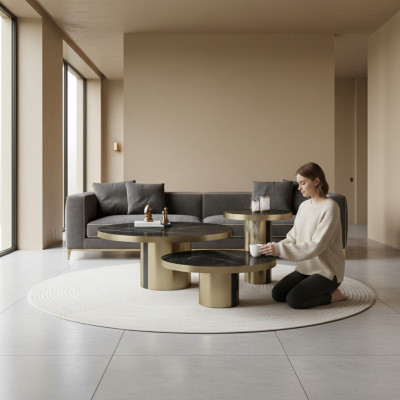 Luxus Couchtisch Set 3x Ronndëscher Modern Wunnzëmmer Niewendëscher Nei