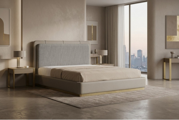 Schlofkummer Beige Bett Holz Modernt Designen 180x200 Design Better Miwwelen
