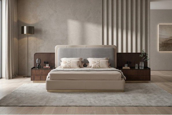 Schlofkummer Set Luxus Komplett Bett +2x Nuetsschränker 3tlg Modern Set