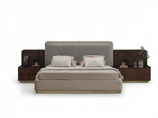 Schlofkummer Set Luxus Komplett Bett +2x Nuetsschränker 3tlg Modern Set