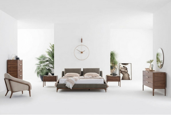 Schlofzëmmer Komplett Set Bett 2x Nuetsdëscher Kommode Schaf Modern