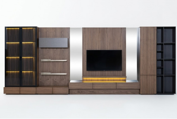 Wunnzëmmer Wunnwand RTV Lowboard Holz Bruan Miwwelen Fernseh Nei XXL 530cm