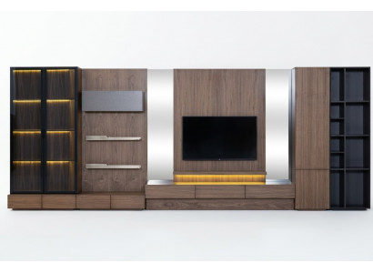 Wunnzëmmer Wunnwand RTV Lowboard Holz Bruan Miwwelen Fernseh Nei XXL 530cm