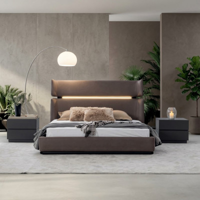 Luxus Schlofzëmmer Set mat Bett an 2x Nuetsdëscher Modernen Design Set